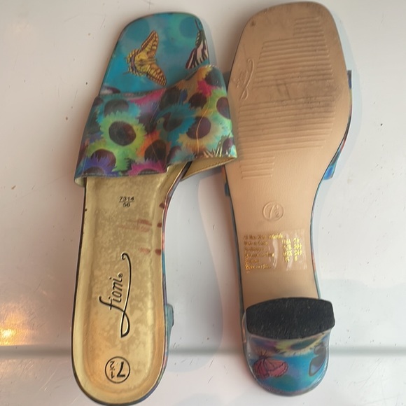 Fiona butterfly & sunflower hologram sandals kitten heel slides women size 7 1/2 - Picture 4 of 10